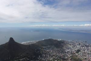 View from Table Mountain.  Robben Island in the distance. (Kate Merchant.)